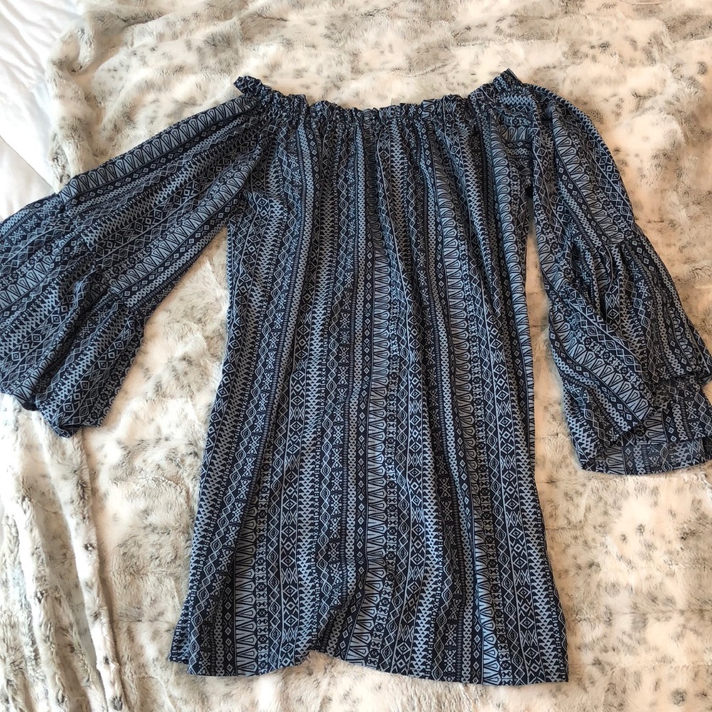 Elan Printed Halter Off Shoulder Dress